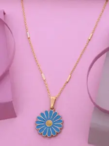 Ramdev Art Fashion Jwellery Gold-Plated Floral-Shaped Pendant With Chain