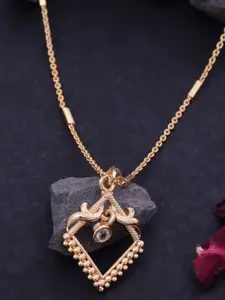 Ramdev Art Fashion Jwellery 22k Gold-Plated Artificial Stones Studded Pendant With Chain