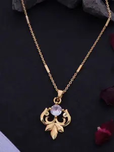 Ramdev Art Fashion Jwellery 22k Gold-Plated Artificial Stones Studded Pendant With Chain