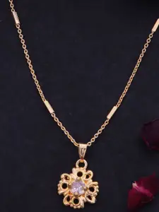 Ramdev Art Fashion Jwellery 22k Gold-Plated Artificial Stones Studded Pendant With Chain