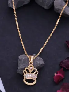 Ramdev Art Fashion Jwellery 22k Gold-Plated Artificial Stones Studded Pendant With Chain