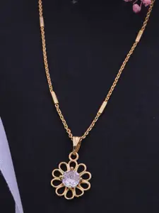 Ramdev Art Fashion Jwellery 22k Gold-Plated Artificial Stones Studded Pendant With Chain