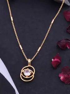 Ramdev Art Fashion Jwellery 22k Gold-Plated Artificial Stones Studded Pendant With Chain