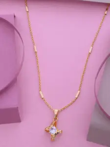 Ramdev Art Fashion Jwellery 22k Gold-Plated Artificial Stones Studded Pendant With Chain