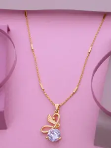 Ramdev Art Fashion Jwellery 22k Gold-Plated Artificial Stones Studded Pendant With Chain