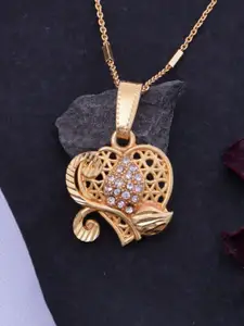 Ramdev Art Fashion Jwellery 22k Gold-Plated Artificial Stones Studded Pendant With Chain