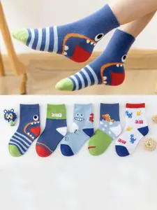 KIDOfash Boys Pack Of 5 Cotton Printed Ankle-Length Socks