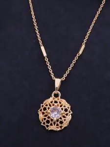 Ramdev Art Fashion Jwellery 22k Gold-Plated Artificial Stones Studded Pendant With Chain