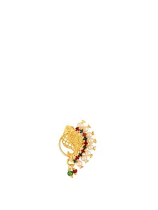 Vighnaharta Set Of 2 Gold-Plated Pearls Ring Nosepin