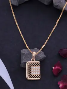 Ramdev Art Fashion Jwellery Gold-Plated Stone-Studded Square-Shaped Pendant With Chain