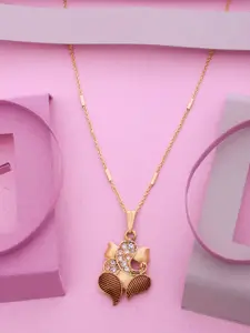 Ramdev Art Fashion Jwellery 22k Gold-Plated Artificial Stones Studded Pendant With Chain