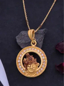 Ramdev Art Fashion Jwellery 22K Micro Gold-Plated Stones Studded Pendant With Chain