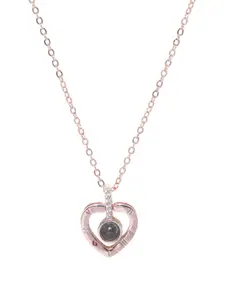 YouBella Rose Gold-Plated Artificial Stones Studded Heart Shaped Pendant With Chain