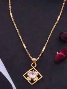 Ramdev Art Fashion Jwellery 22k Gold-Plated Artificial Stones Studded Pendant With Chain