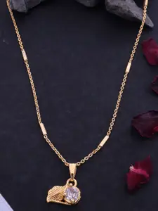 Ramdev Art Fashion Jwellery 22k Gold-Plated Artificial Stones Studded Pendant With Chain