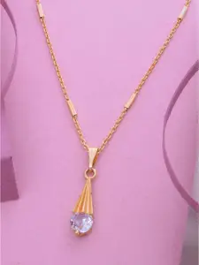 Ramdev Art Fashion Jwellery 22k Gold-Plated Artificial Stones Studded Pendant With Chain