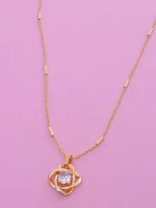 Ramdev Art Fashion Jwellery Gold-Plated Stone-Studded Geometric-Shaped Pendant With Chain