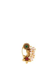 Vighnaharta Set Of 2 Gold-Plated Pearls Ring Nosepin