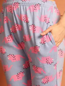 ETC Women Pack Of 2 Printed Cotton Mid-Rise Lounge Pants