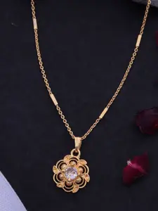 Ramdev Art Fashion Jwellery 22k Gold-Plated Artificial Stones Studded Pendant With Chain