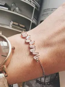 DressBerry Tennis Stainless Steel Gold-Plated Crystals Studded Link Bracelet