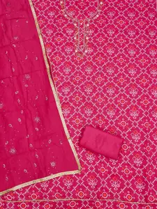 Panzora Bandhani Printed Beads And Stones Unstitched Dress Material