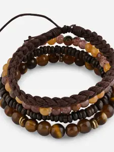 The Bro Code Set of 4 Brown Beaded & Braided Casual Bracelets for Men