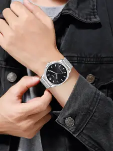 LOUIS DEVIN Men Brass Dial & Stainless Steel Textured Straps Analogue Watch LD-G064-BLK-CH