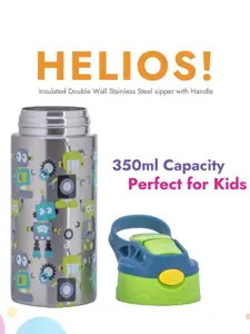 Adore Kids Helios! Green Robot Printed Stainless Steel Sipper Water Bottle - 350 ml