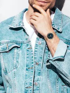 LOUIS DEVIN Men Brass Dial & Bracelet Style Straps Analogue Watch LD-RG067-BLU-CH