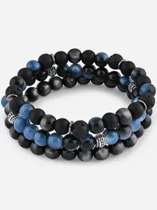 The Bro Code Set of 3 Blue & Black Beaded Statement Bracelet