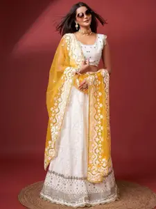 FABPIXEL Embroidered Semi-Stitched Lehenga & Unstitched Blouse With Dupatta