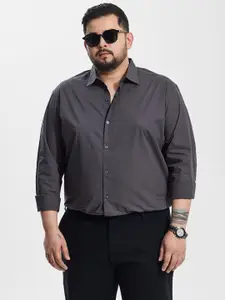 Snitch Men Plus Size Classic Regular Fit Spread Collar Solid Cotton Casual Shirt