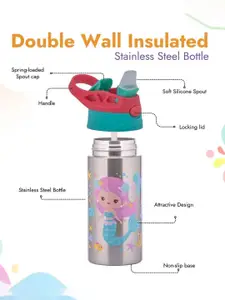 Adore Kids Helios! Pink Mermaid Printed Stainless Steel Sipper Water Bottle - 350 ml