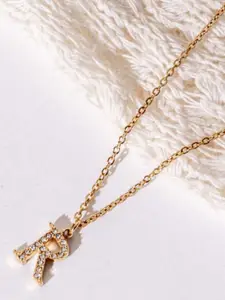 ZAISHA 18k Gold-Plated Artificial Stones Studded Alphabet R Pendants With Chains