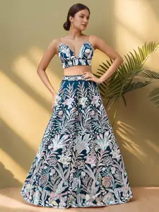 FABPIXEL Embroidered Sequinned Semi-Stitched Lehenga & Unstitched Blouse With Dupatta