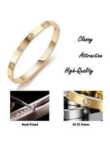 DressBerry Set Of 2 Gold-Plated American Diamond Studded Evil Eye Kada Bracelet