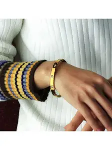 DressBerry Set Of 2 Rose Gold-Plated American Diamond Studded Kada Bracelet