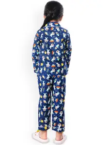 BAESD Girls Pure Cotton Graphic Printed Shirt & Pyjama Night suit