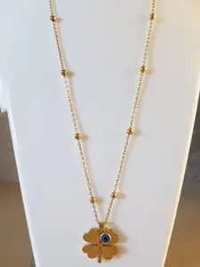 MYKI Stainless Steel Gold-Plated Artificial Stones Studded Floral Pendant With Chain