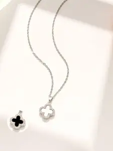 MYKI Stainless Steel Silver-Plated Floral Pendant With Chain