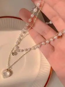 MYKI Stainless Steel Silver-Plated Heart Shaped Pendant With Chain