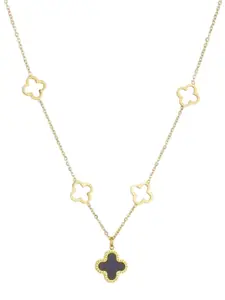 MYKI Stainless Steel Gold-Plated Floral Pendant With Chain