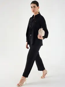 FEMMELLA Shirt Collar Button Down Top With Trousers