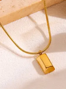 MYKI Stainless Steel Gold-Plated Geometric Shaped Pendant With Chain