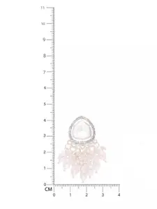 Anouk Silver-Plated Artificial Stones Studded & Beaded Teardrop Shaped Drop Earrings