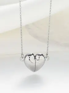 MYKI Stainless Steel Silver-Plated Heart Shaped Pendant With Chain