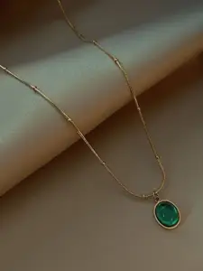 MYKI Stainless Steel Gold-Plated Artificial Stones Studded Circular Pendant With Chain