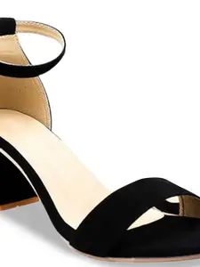 FABBMATE Women Set of 2 Black Mid-Top Heel Sandals