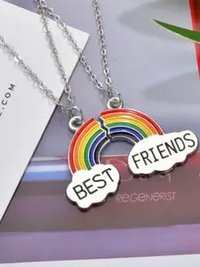 YouBella Set Of 2 Silver-Plated Best Friend Pendants With Chains